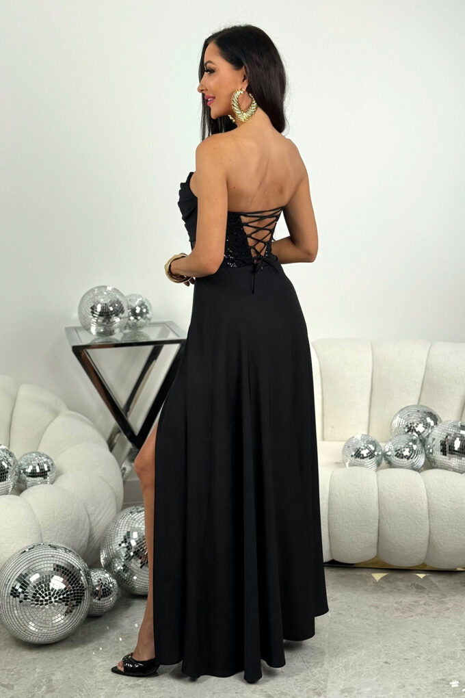 KIRA Bis - granatowa gorsetowa sukienka maxi z cekinami