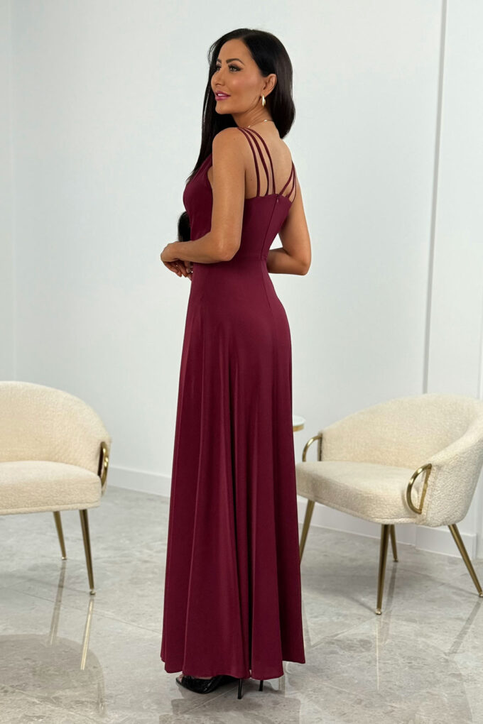 MARINA Felicita - bordowa sukienka maxi ze zwiewnej tkaniny