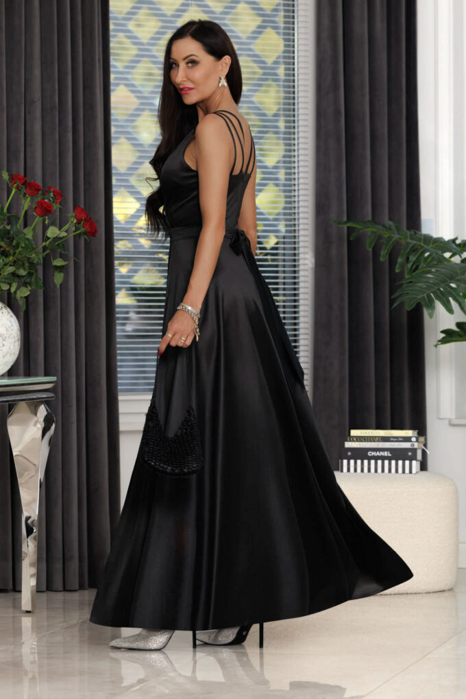 MARINA Satin - czarna satynowa sukienka maxi