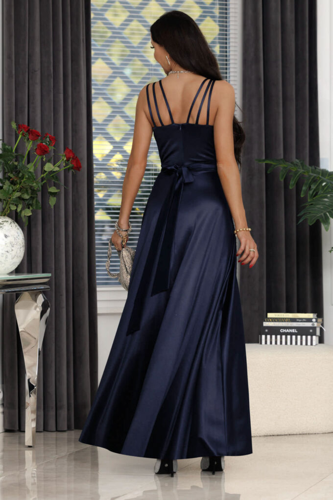 MARINA Satin – granatowa satynowa sukienka maxi