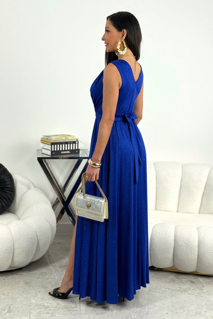 SALMA - chabrowa brokatowa sukienka maxi na ramiączkach