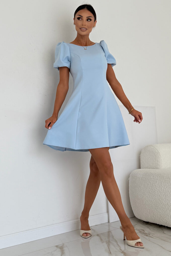 CHANEL sukienka damska, błękitna sukienka mini elegancka, sukienka mini z balonowymi rękawami, sukienka damska w stylu francuskim, sukienka na komunię błękitna, elegancka sukienka na chrzciny, sukienka damska na wesele mini, sukienka mini z bufkami, modna sukienka damska 2026, Elizabeth Collection sukienki