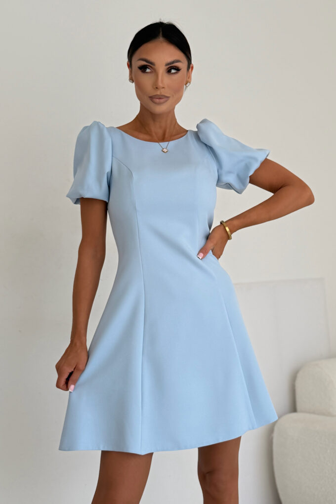 CHANEL sukienka damska, błękitna sukienka mini elegancka, sukienka mini z balonowymi rękawami, sukienka damska w stylu francuskim, sukienka na komunię błękitna, elegancka sukienka na chrzciny, sukienka damska na wesele mini, sukienka mini z bufkami, modna sukienka damska 2026, Elizabeth Collection sukienki