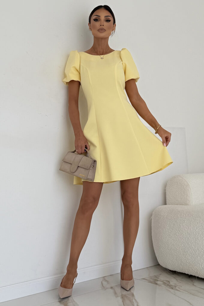 CHANEL – żółta sukienka mini z balonowymi rękawami