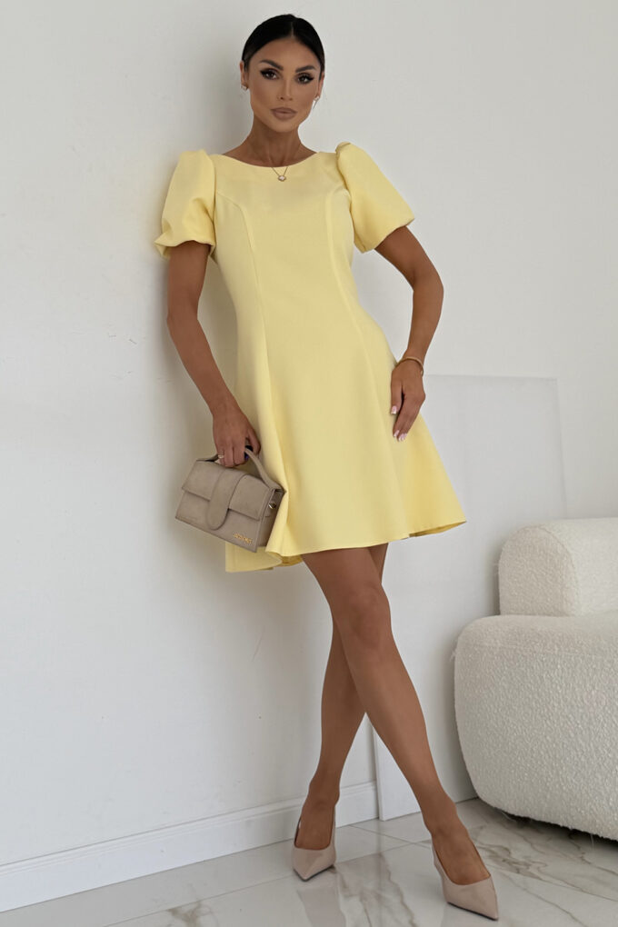 CHANEL – żółta sukienka mini z balonowymi rękawami