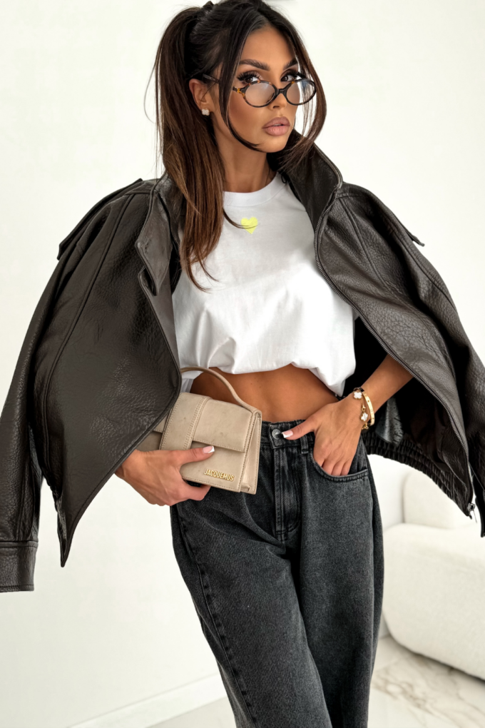 HEART – biały t-shirt damski z żółtym nadrukiem