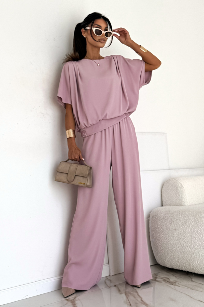 DIVA - pudrowy róż elegancki komplet damski