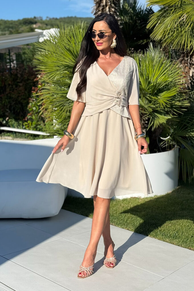 BH539-1 – beżowa sukienka midi plus size