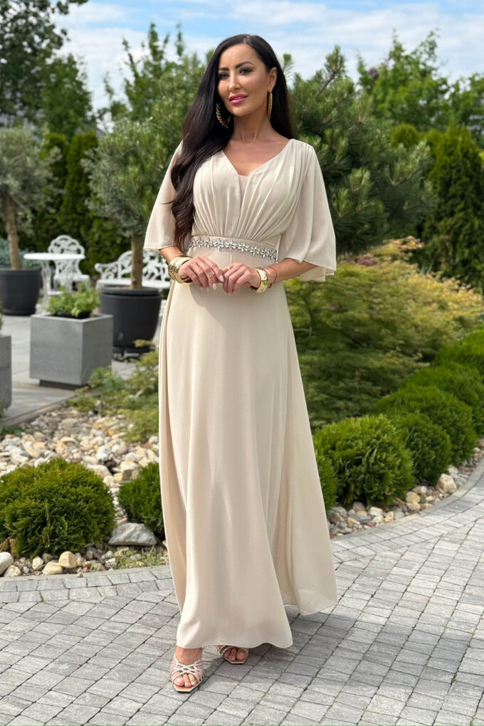 BH564 - beżowa sukienka maxi plus size z kryształami