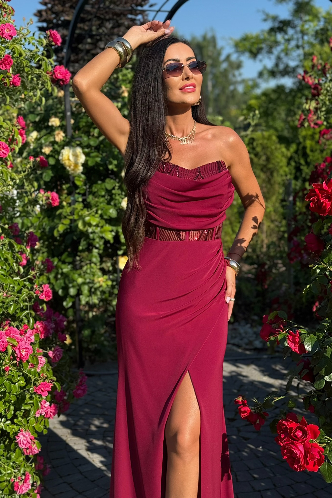 KIRA - winna gorsetowa sukienka maxi new edition - obrazek 3