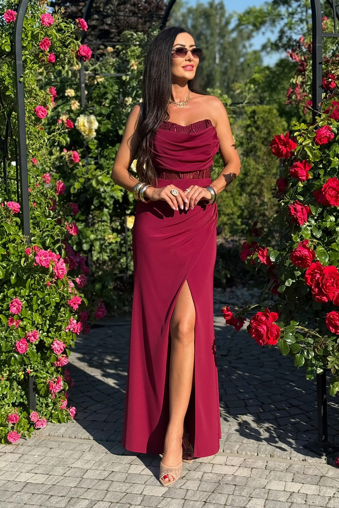 KIRA - winna gorsetowa sukienka maxi new edition
